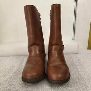 OshKosh B'gosh Lumi toddler girls' brown faux-leather knee-high boots. Sz 3M